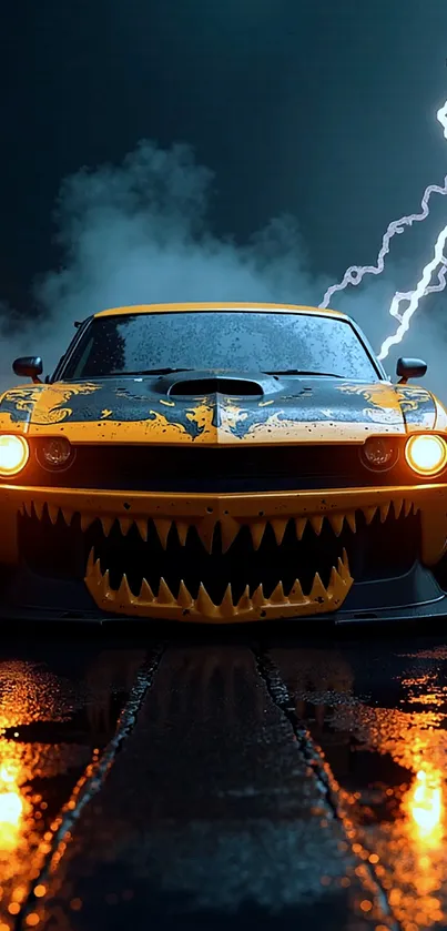 Front View Of A Yellow Car With Teeth Live Wallpaper