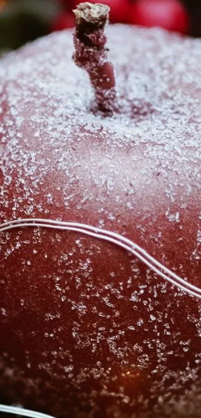 Frosted red apple close-up wallpaper.