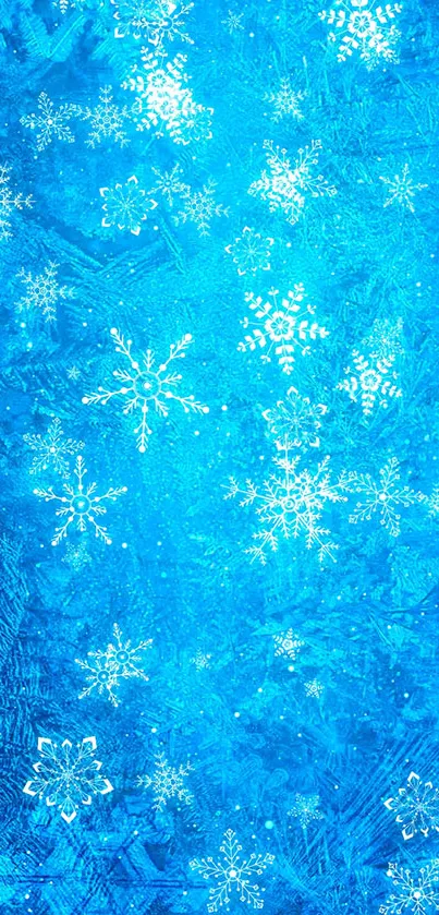 Frosty blue snowflake wallpaper with intricate ice patterns.