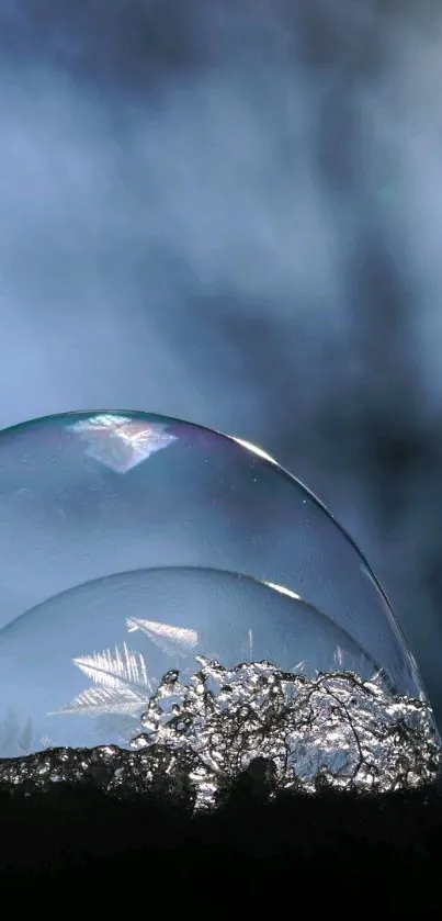 Mystical bubble surrounded by blue hues, captured artistically for mobile wallpaper.