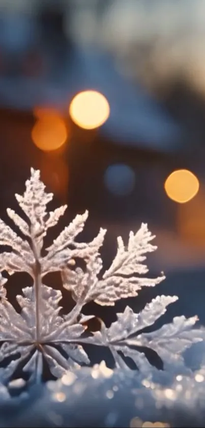 A delicate snowflake captures winter's serenity against a blurred background.