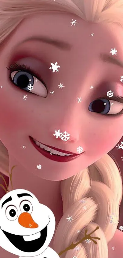 Frozen character with snowflakes mobile wallpaper.