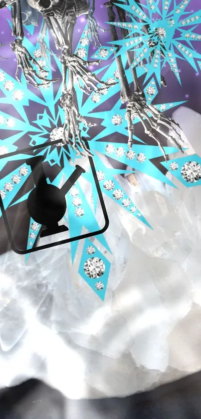 Frozen fantasy theme with icy crystals and vibrant patterns for mobile wallpaper.