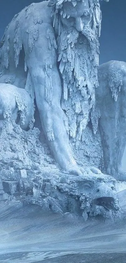 Stunning frozen ice sculpture with blue hues.