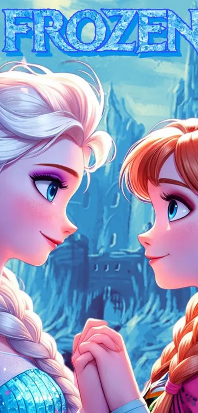 Frozen themed mobile wallpaper with Elsa and Anna.