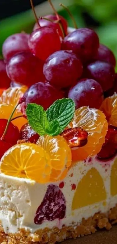 Vibrant fruit cake with cherries, oranges.