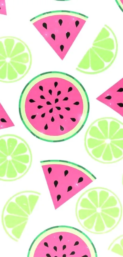 Colorful fruit pattern wallpaper with watermelon and lime.