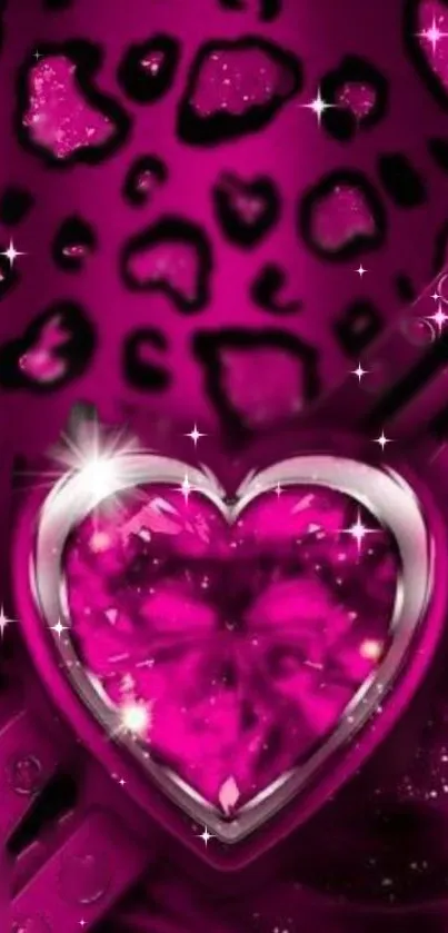 Fuchsia heart glitter wallpaper with leopard print.