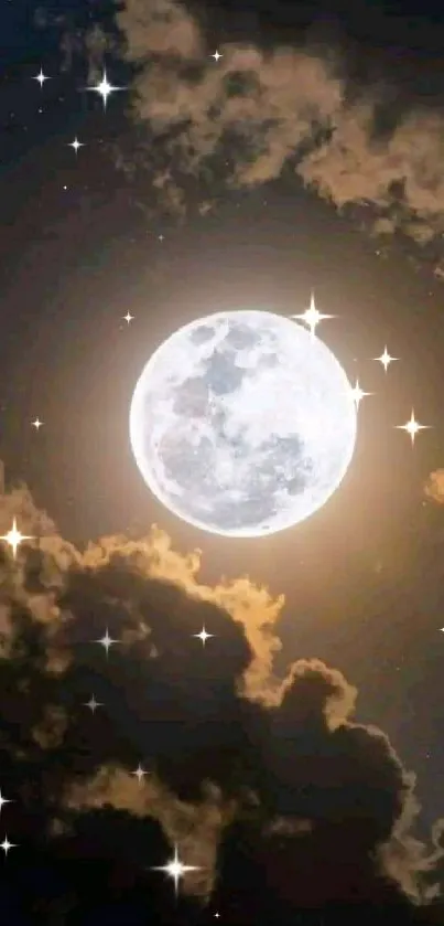 Full moon with clouds in night sky wallpaper.