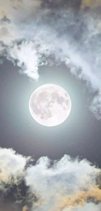 Full moon in a cloudy night sky wallpaper.