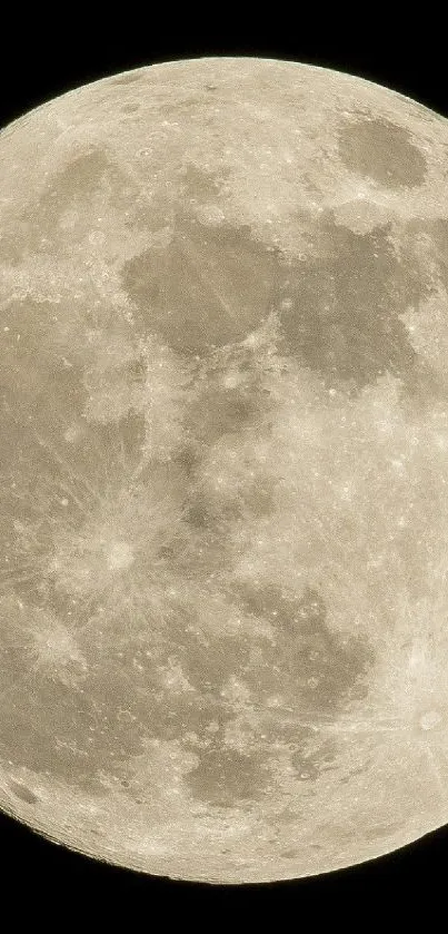 A stunning full moon with detailed surface on a black background.