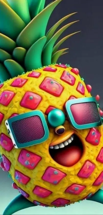 An animated pineapple character with sunglasses, exuding vibrant fun.
