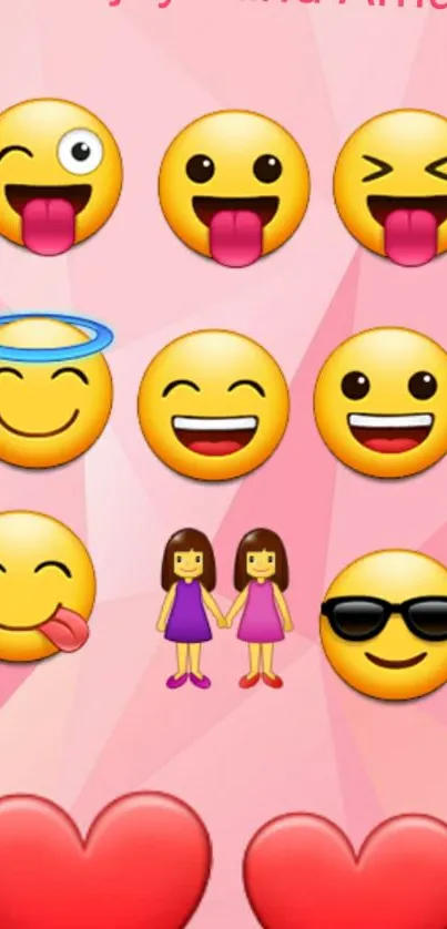 Playful emoji wallpaper with pink background.