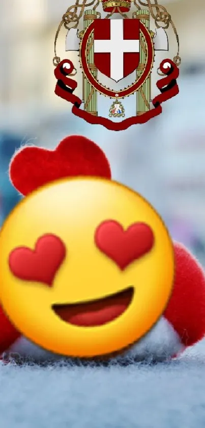 Heart-eye emoji with a crown logo on gray background.