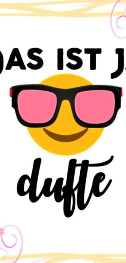 Bright emoji wallpaper with sunglasses and playful text.