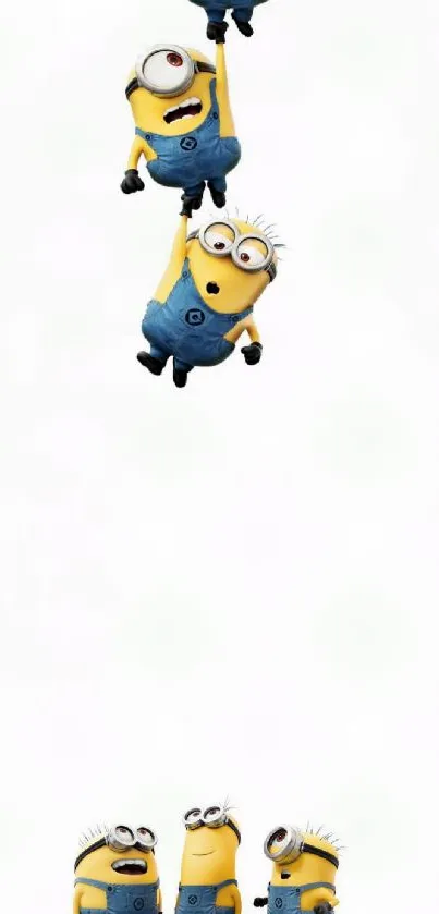 Funny minions hanging on a chain with a white background.