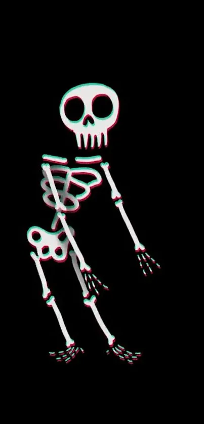 Funky neon skeleton on black background wallpaper.