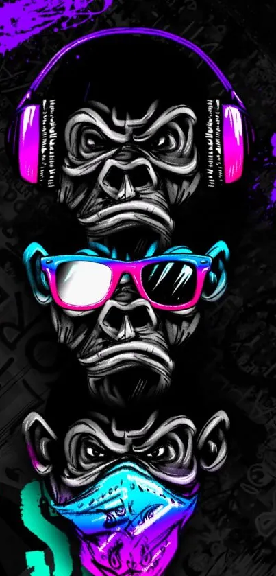 Funky tech-savvy monkey artwork for mobile wallpaper.