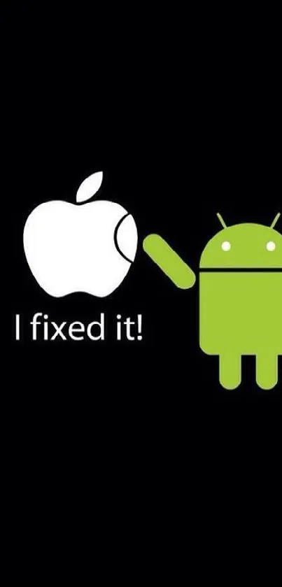 Humorous Android fixing Apple wallpaper.