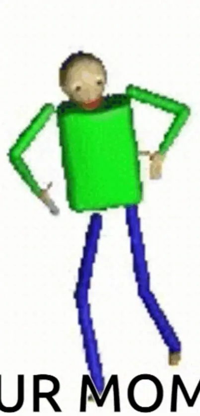 Humorous animated character with vibrant greens and blues on a mobile wallpaper.