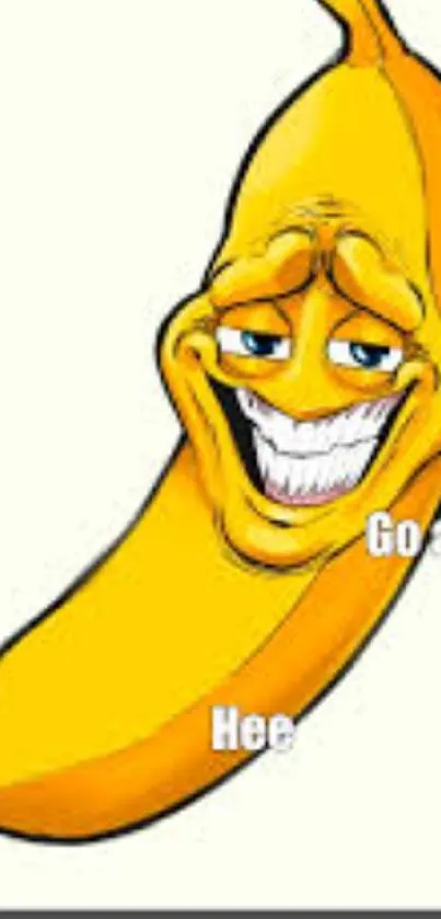 Funny cartoon banana with a big grin.