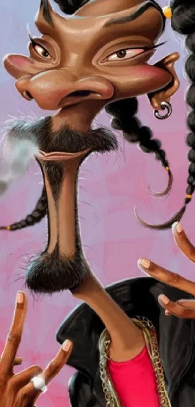 Whimsical caricature illustration with vibrant colors for a mobile wallpaper.