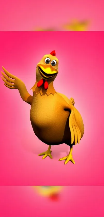 A funny cartoon chicken on a pink background wallpaper.