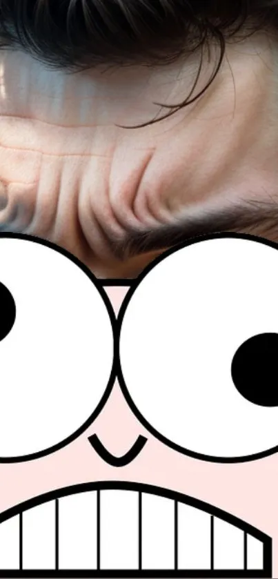 Funny cartoon face overlay on real expression wallpaper.