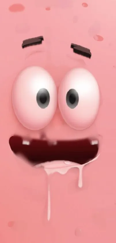 Cartoon face with funny expression on pink background.