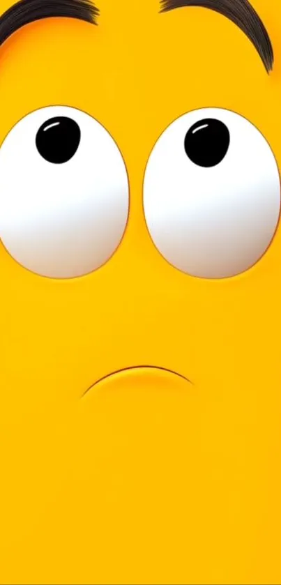 Playful cartoon face with big eyes on a yellow background.