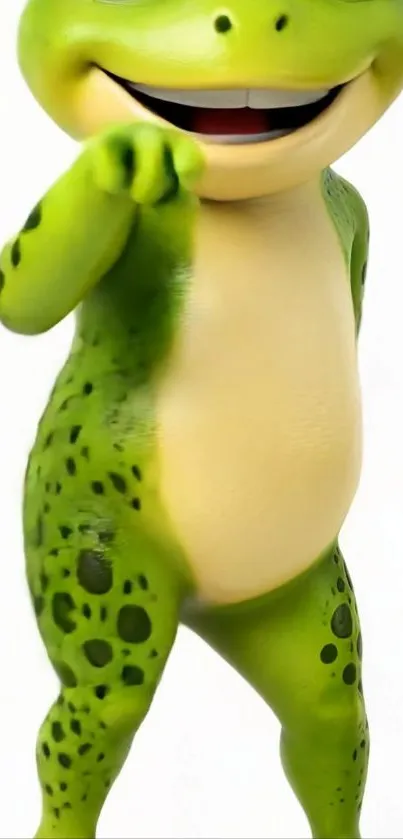 Funny cartoon frog with a playful pose on a green background.