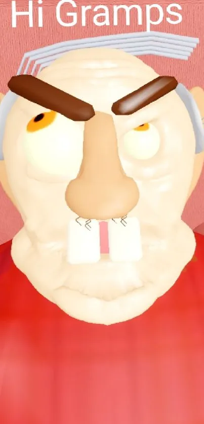 Cartoon grandpa in a red shirt on a funny phone wallpaper.