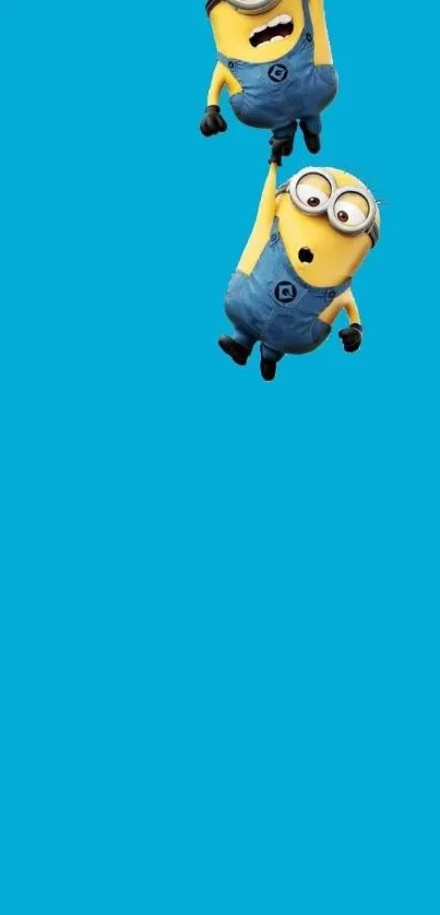 Funny cartoon wallpaper with two yellow characters on a blue background.