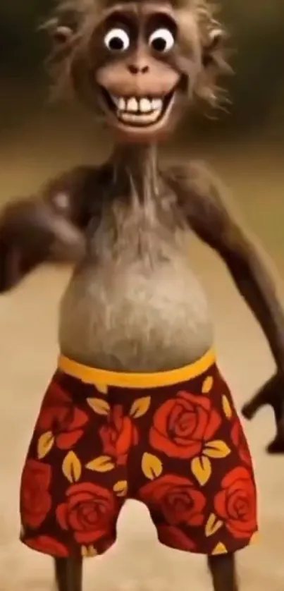 Funny cartoon monkey in colorful shorts.