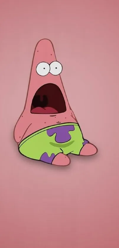 A funny cartoon character in shock on a pink mobile wallpaper background.