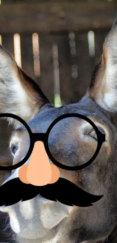Donkey wearing cartoon glasses and mustache, humorous mobile wallpaper.