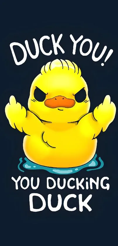 A sassy yellow duck cartoon with attitude on a dark mobile wallpaper.