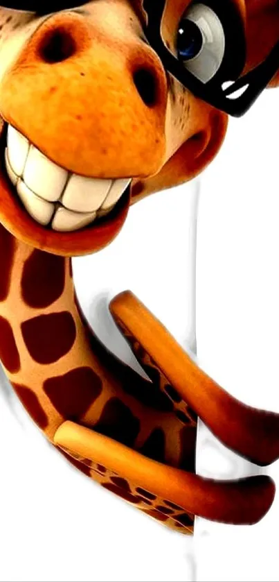 Funny cartoon giraffe peeking from mobile wallpaper, vibrant and playful.