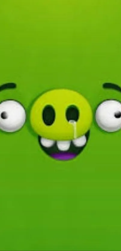 Vibrant green cartoon face wallpaper with playful expression.