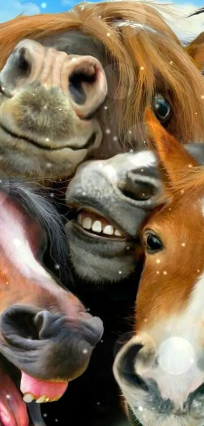 Amusing group of smiling horses, perfect for fun wallpaper.