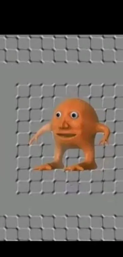Funny orange character on a gray tiled background wallpaper.