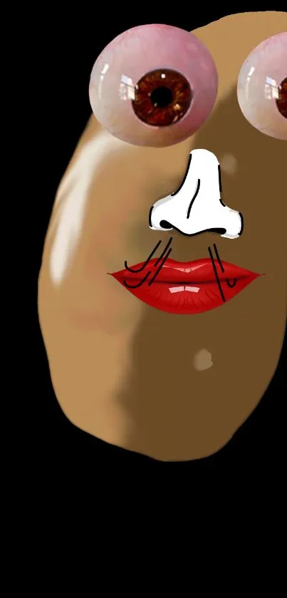 A funny potato art wallpaper with eyes and lips.