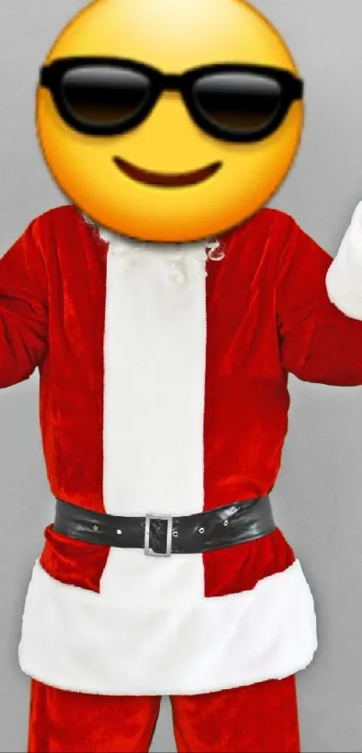 Funny Santa Claus emoji with sunglasses on a red suit.