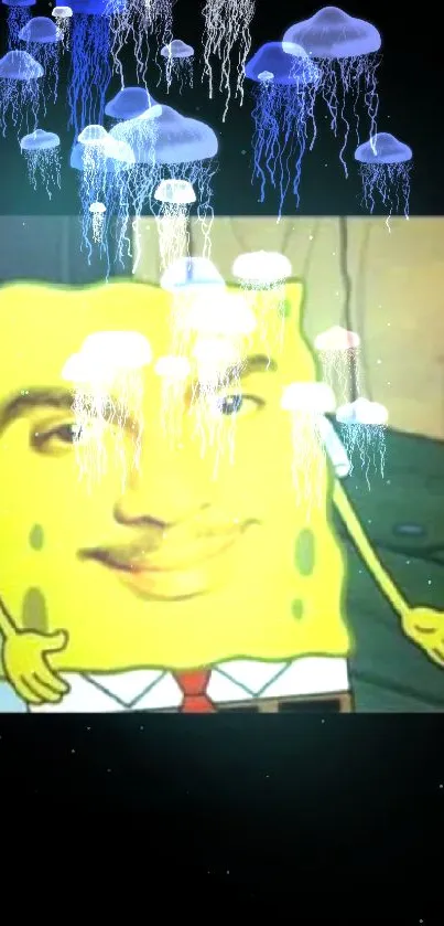 Spongebob meme wallpaper with funny face design.