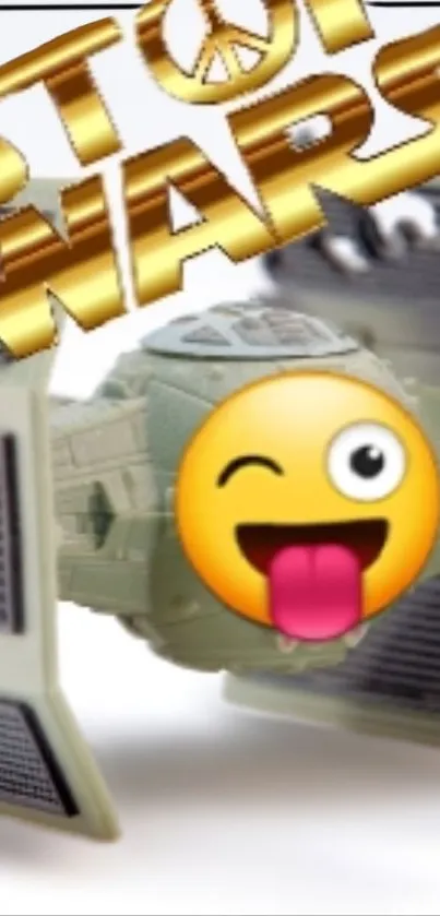 Star Wars wallpaper with funny emoji and gold text.