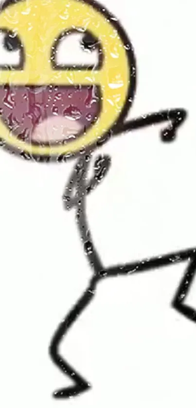 Funny stickman with a vibrant emoji face on a mobile wallpaper.