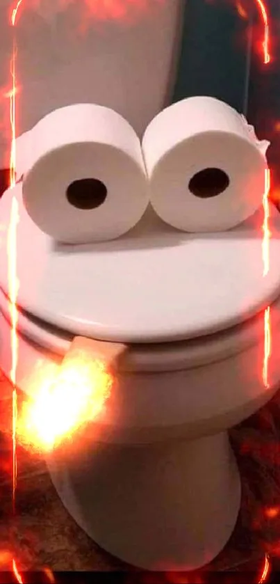 Toilet paper designed as a face on a toilet lid.