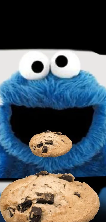 Blue furry character with cookies.