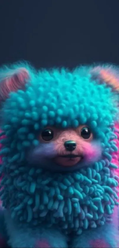 Cute furry blue creature with vibrant colors on a dark background.