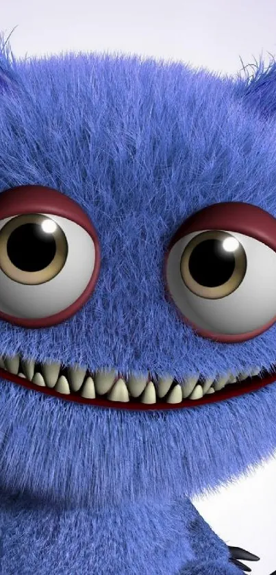 Cute blue furry monster with big eyes and a playful expression wallpaper.